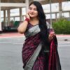 কাশ্মীরি কাঞ্জিভরম ব্লাউজ পিসসহ সিলভার-গোলাপি