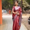 কাশ্মীরি কাঞ্জিভরম ব্লাউজ পিসসহ সিলভার-মেরুন