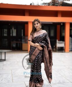 কাশ্মীরি কাঞ্জিভরম ব্লাউজ পিসসহ ব্লাক পরিমনি