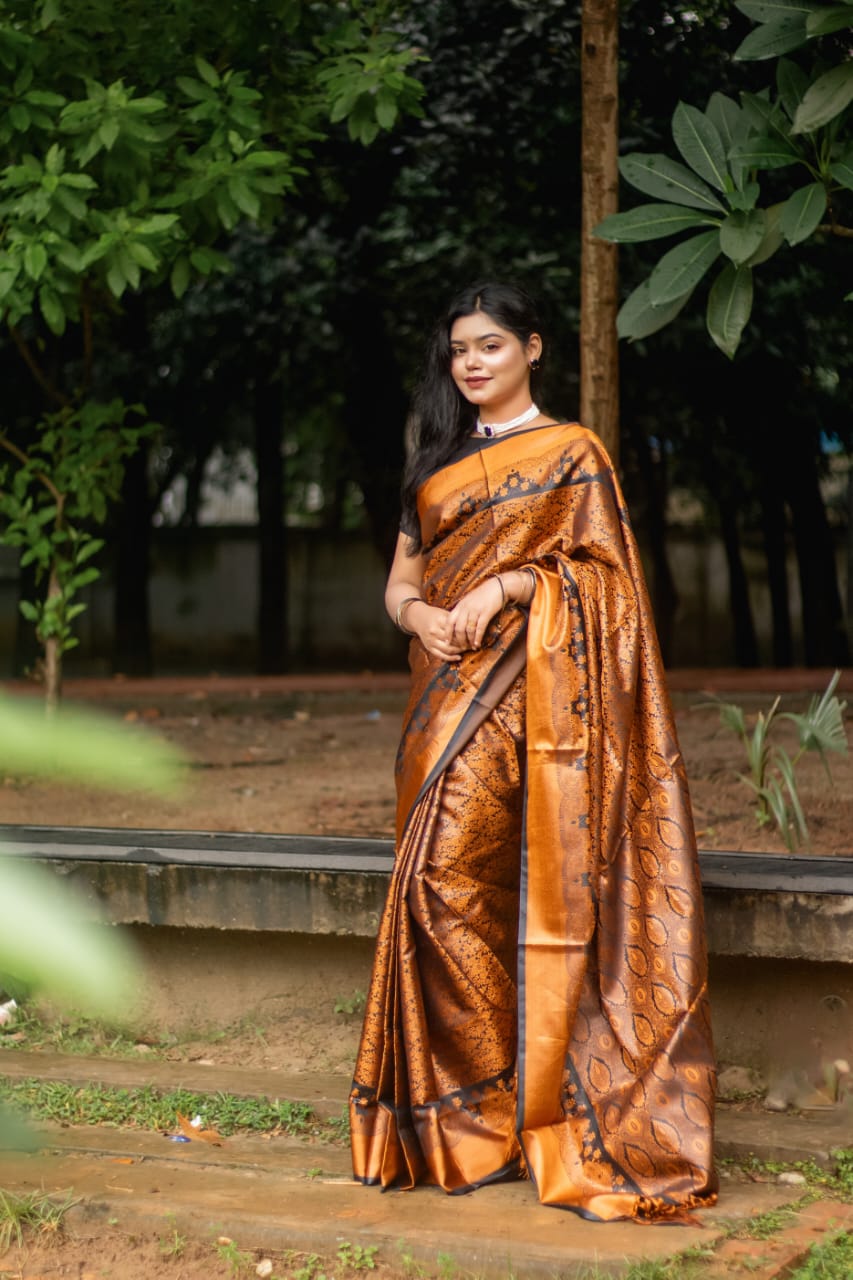 কাঞ্জিভরন ব্লাউজ পিসসহ ব্লাক- গোল্ডেন - Image 3