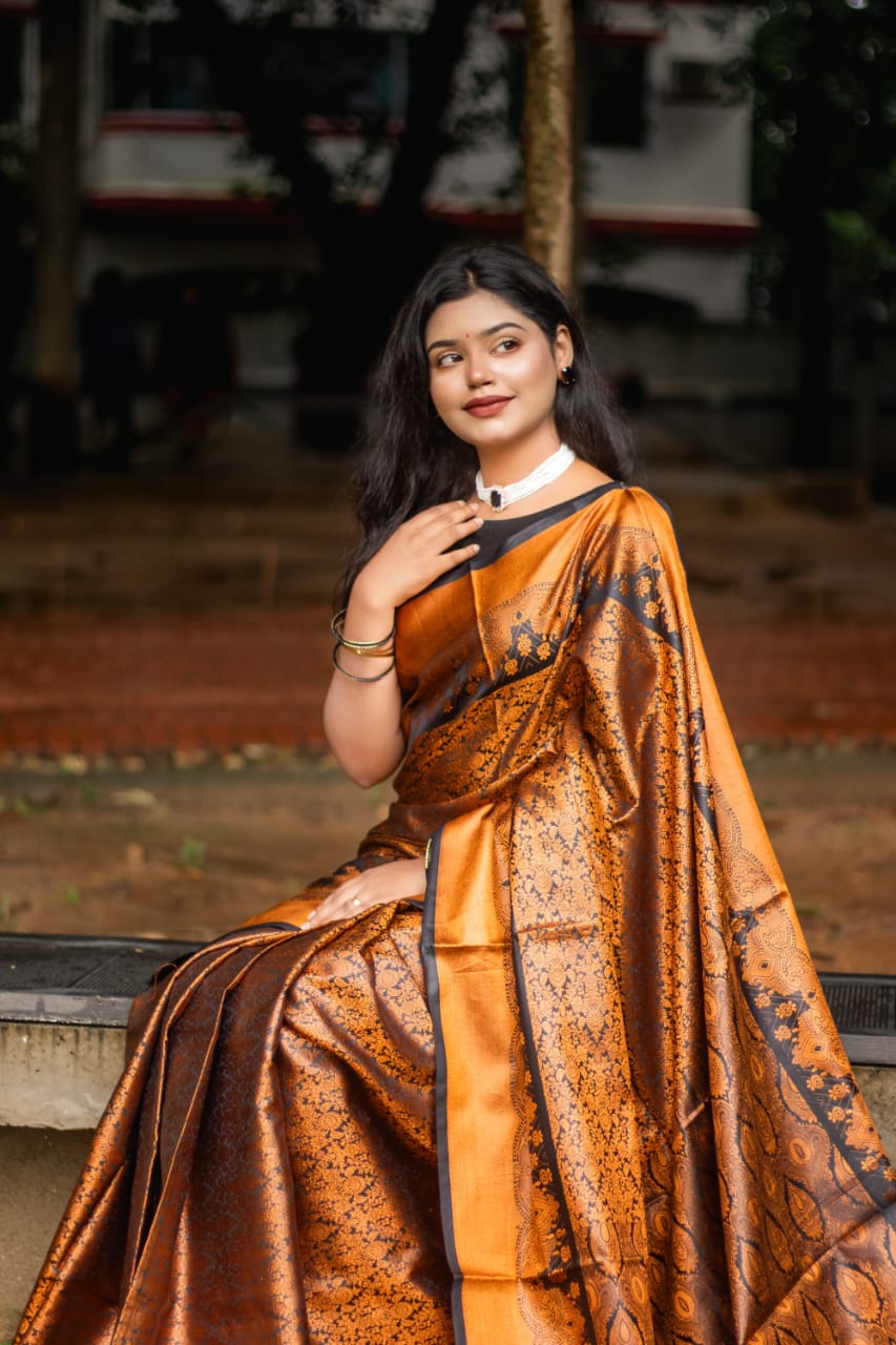 কাঞ্জিভরন ব্লাউজ পিসসহ ব্লাক- গোল্ডেন - Image 2