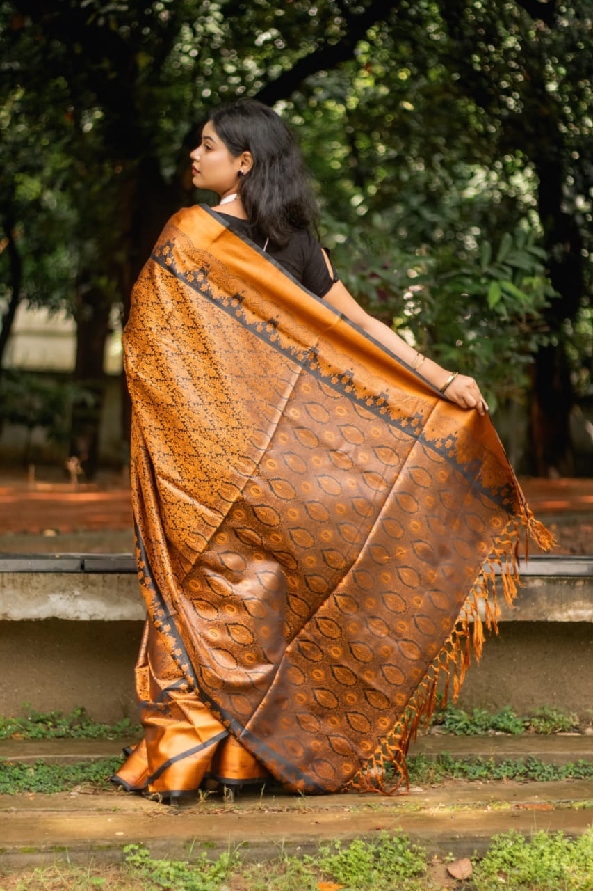 কাঞ্জিভরন ব্লাউজ পিসসহ ব্লাক- গোল্ডেন - Image 4