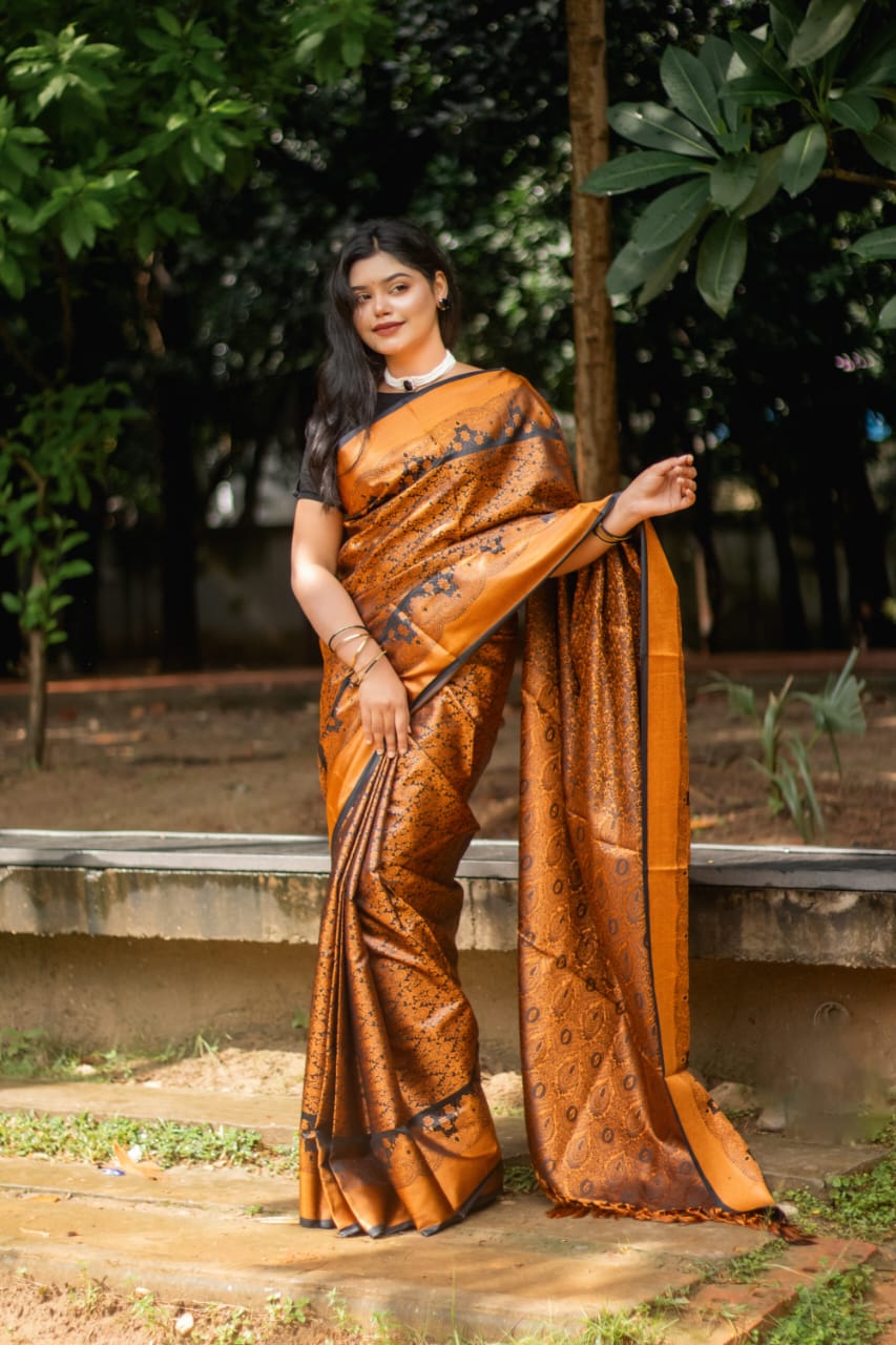 কাঞ্জিভরন ব্লাউজ পিসসহ ব্লাক- গোল্ডেন - Image 5