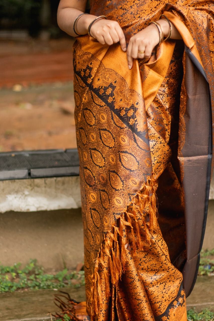 কাঞ্জিভরন ব্লাউজ পিসসহ ব্লাক- গোল্ডেন - Image 6