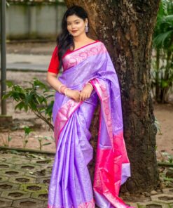 কাঞ্জিভরম ব্লাউজ পিসসহ গোলাপি-পারপেল