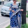বধুয়া বেনারসি ব্লাউজ পিসসহ -ব্লু