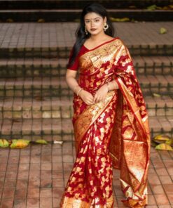 বিয়ের বেনারসি ব্লাউজ পিসসহ - মেরুন