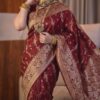 বিয়ের ইন্ডিয়ান বেনারসি ব্লাউজ পিসসহ -মেরুন