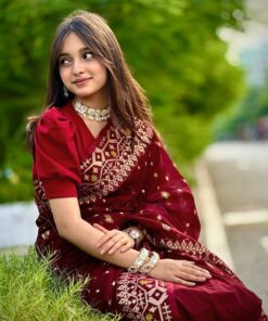 নিউ টেনসিল জরি জামদানি রয়্যাল মেরুন+গোল্ডেন