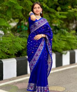 নিউ টেনসিল জরি জামদানি রয়্যাল ব্লু+সিলভার