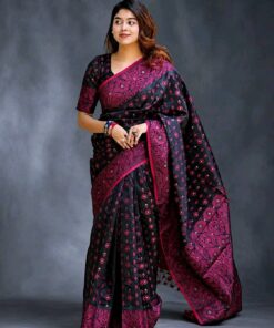 নাক ফুল জামদানী ব্লাক+গোলাপি