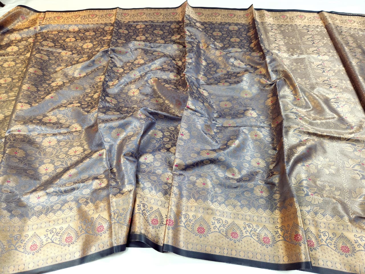 কাশ্মীরি কাতান শুধু শাড়ি সুরমা কালার - Image 2
