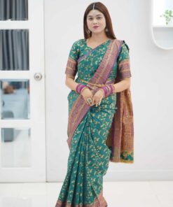 কাশ্মীরি কাঞ্জিভরম ব্লাউজ পিসসহ গ্রিন
