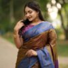 কাঞ্জিভরম ব্লাউজ পিসসহ  জলপাই+ব্লু কনট্রাস্ট