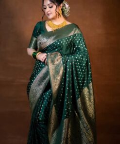 কাঞ্জিভরম ব্লাউজ পিস সহ ভাইরাল পরীমনি শাড়ি গ্রীন