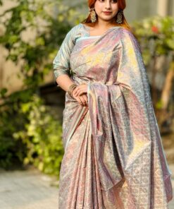লাইট জরি কাতাম ব্লাউজ পিসসহ আকাশি