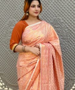 গোল্ডেন জরি কাতাম ব্লাউজ পিসসহ