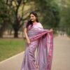 কাঞ্জিভরম ব্লাউজ পিস সহ আকাশি+গোলাপি কন্টাস্ট