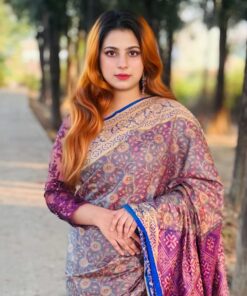 তানাবানা ব্লাউজ পিসসহ ব্লু+গোল্ডেন