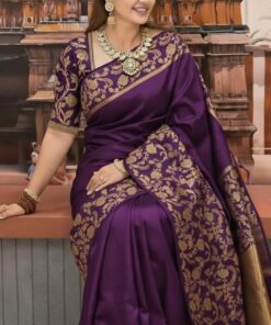 Premium Pure Katan Silk Saree (Deep Purple )