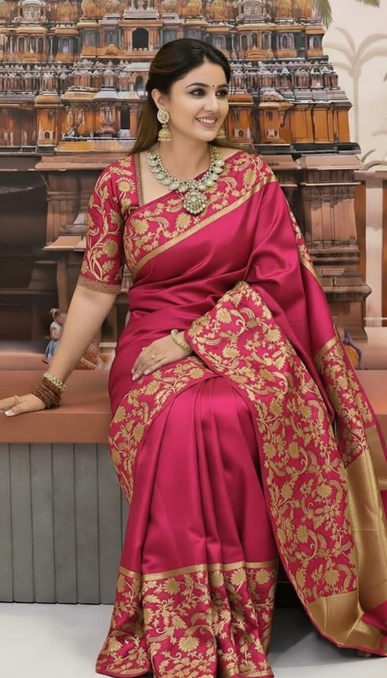 Premium Pure Katan Silk Saree ( deep pink )