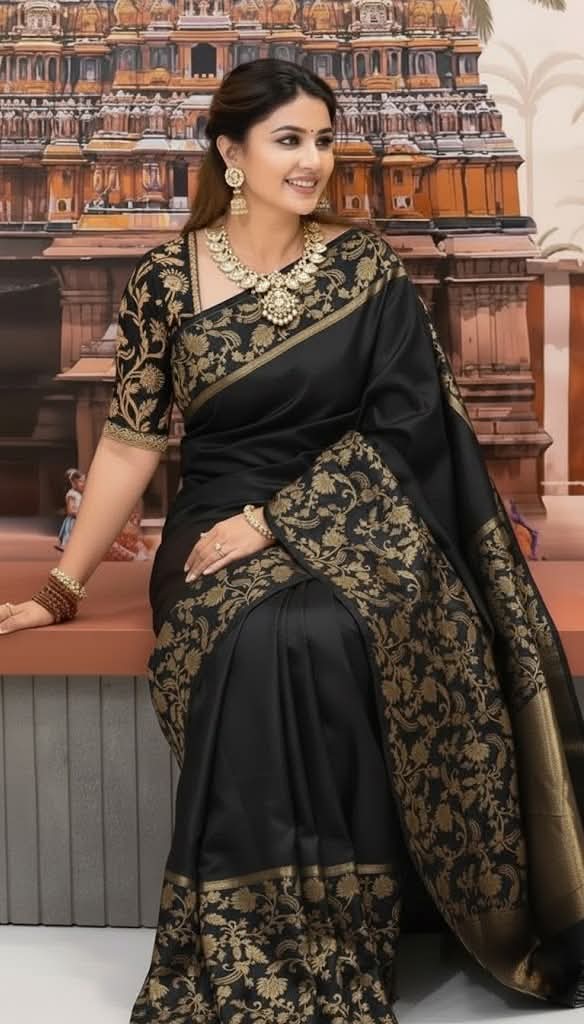 Premium Pure Katan Silk Saree (Black )