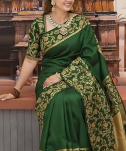 Premium Pure Katan Silk Saree (Bottle Green)