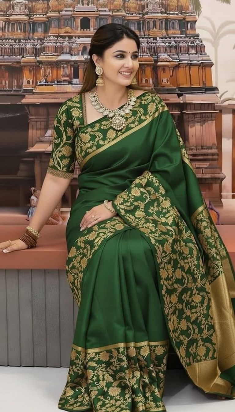 Premium Pure Katan Silk Saree (Bottle Green)